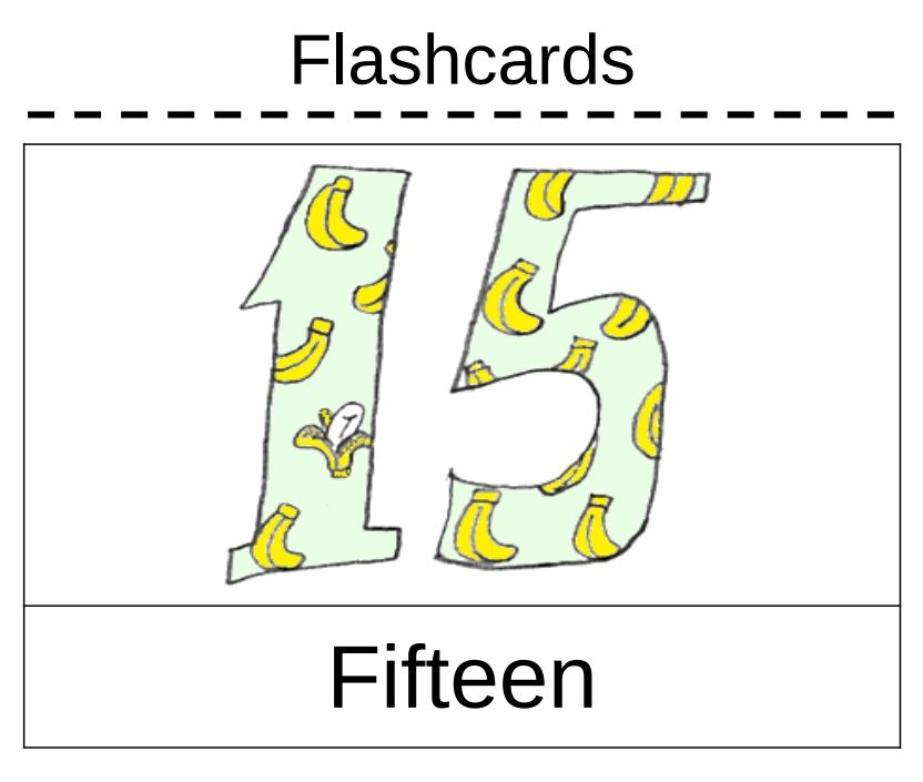 english flashcards for number 15 to download, print and play for lessons teaching children in japan and ESL around the world from esl-classroom-games.com