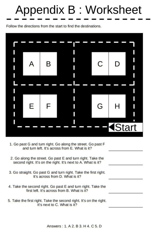 english giving directions worksheet for elementary or junior high school age to print and download for lessons teaching children in japan and ESL around the world