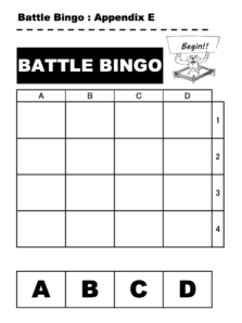 english games battle bingo to download, print and play for lessons teaching children in japan and ESL around the world from esl-classroom-games.com
