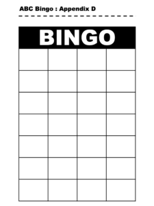 english games abc bingo to download, print and play for lessons teaching children in japan and ESL around the world from esl-classroom-games.com